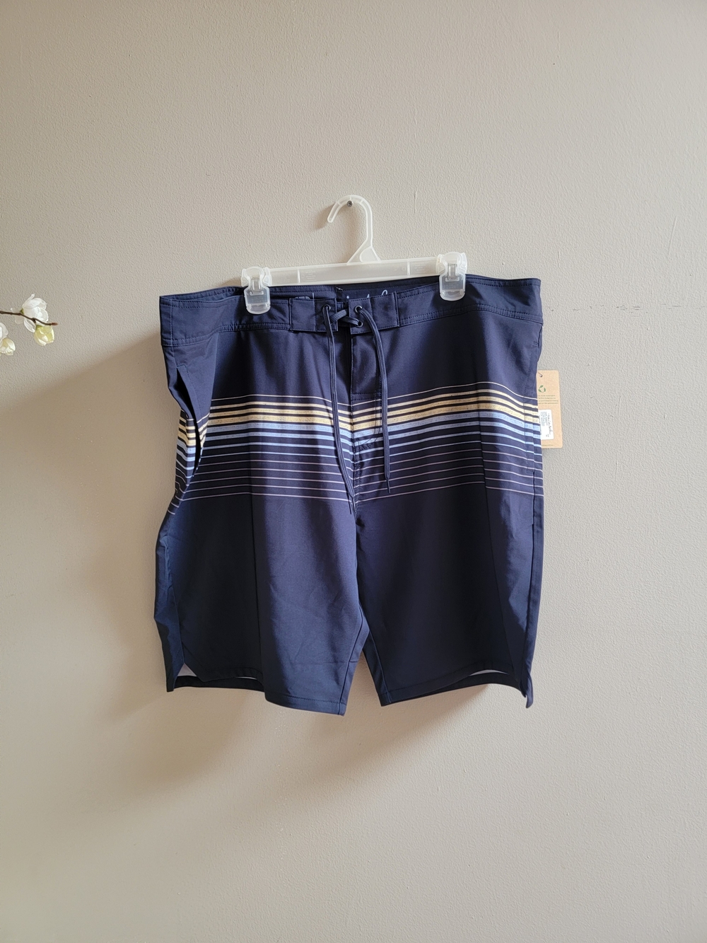 Travis Mathew Navy Swim Board Shorts with Stripe